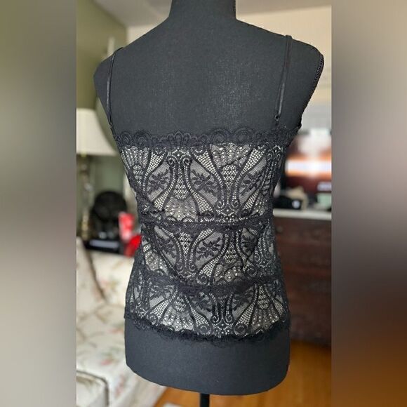 VINTAGE THE LIMITED black lace sleeveless cami with beige colored lining - Picture 3 of 12